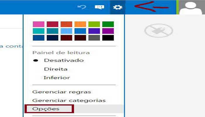 Tela para configurar assinatura de email outlook hotmail