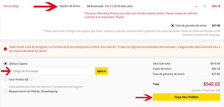 Comprar na Gearbest.com passo final
