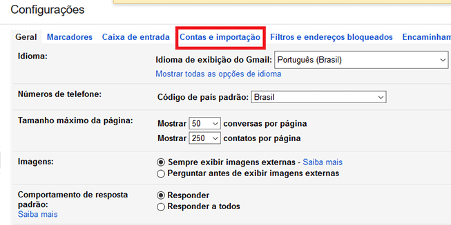 Contas e importação Gmail