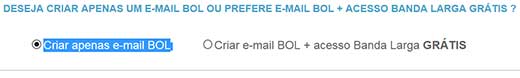 Criar apenas e mail bol