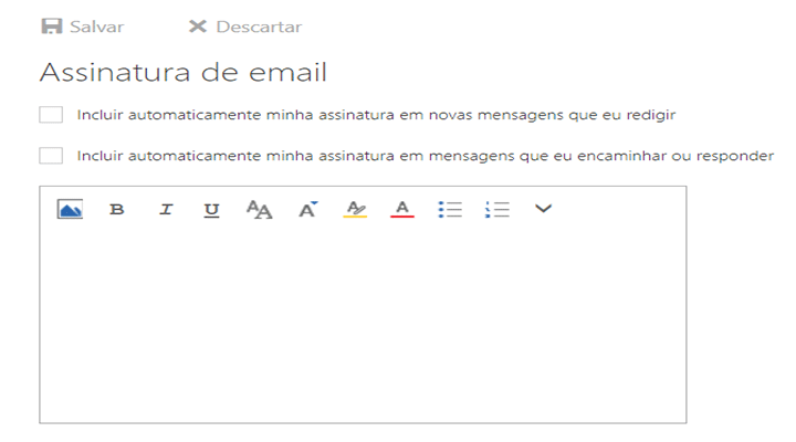 Página com a ferramenta para criar assinatura de email outlook