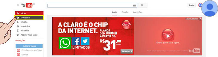 Criar canal Youtube perfil