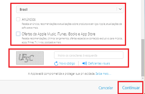 criar conta icloud brasil