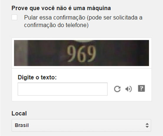 Criar email gmail capcha