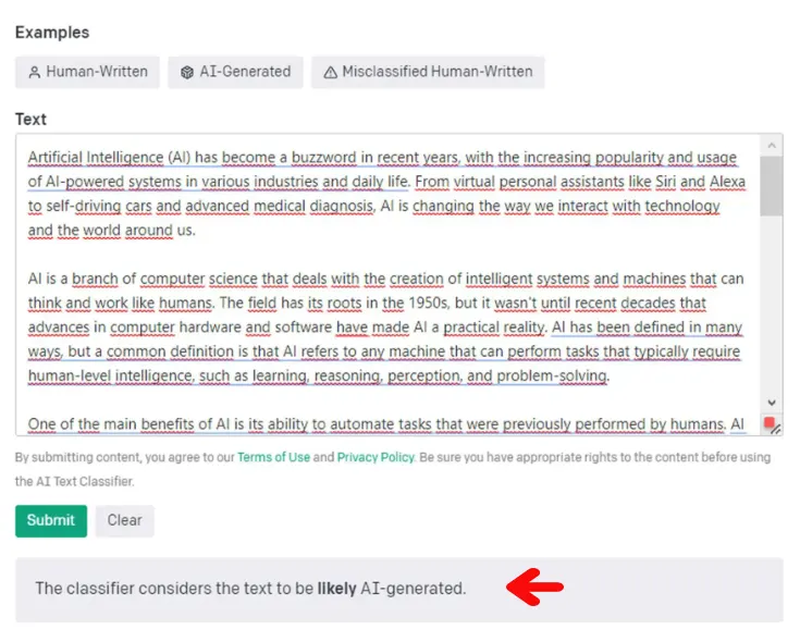 PASSO 1: Imagem da ferramenta detectora de texto gerado por IA