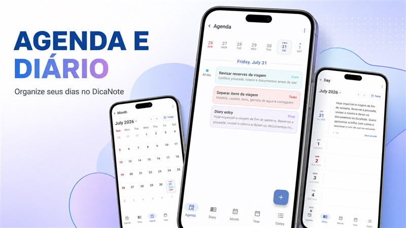 Como usar agenda, calendário e diário no DicaNote