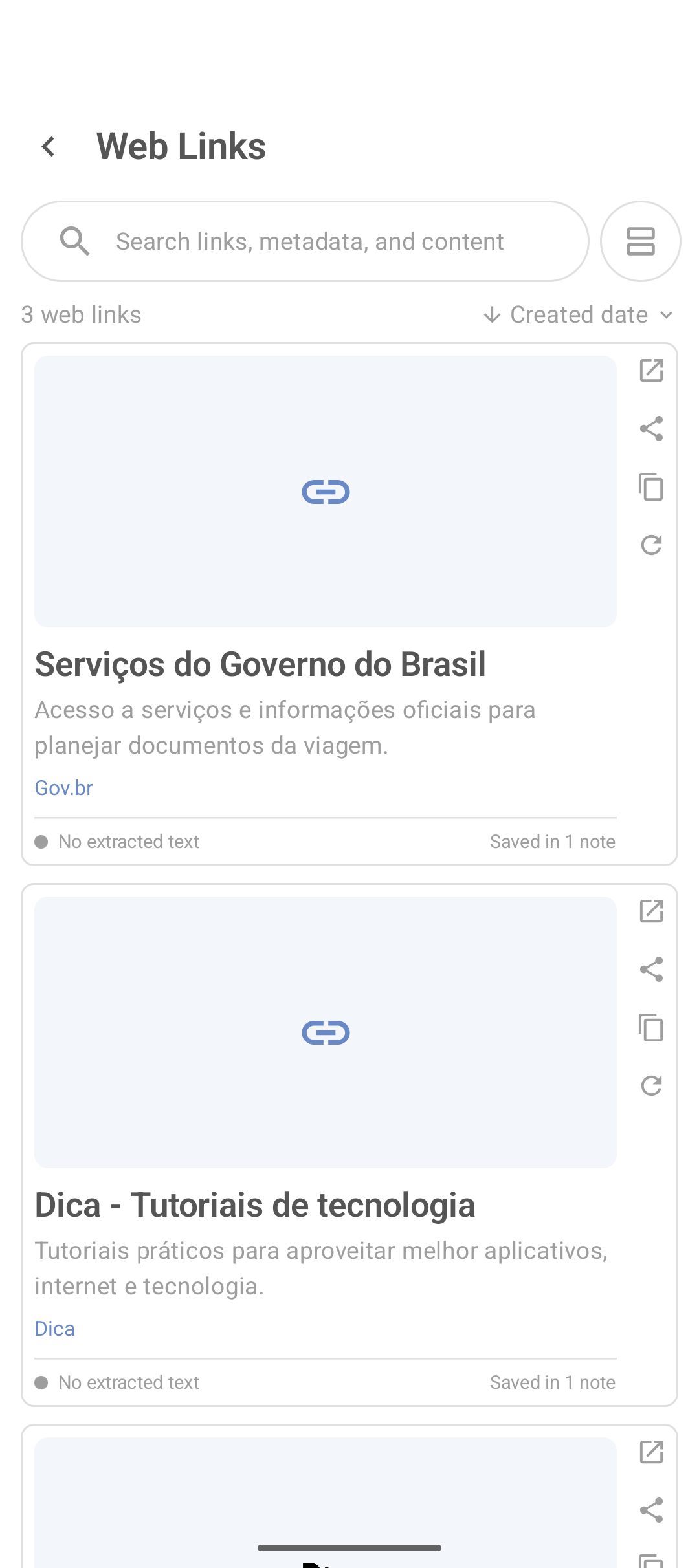 Gerenciador Web Links do DicaNote com referências salvas do Gov.br e Dica