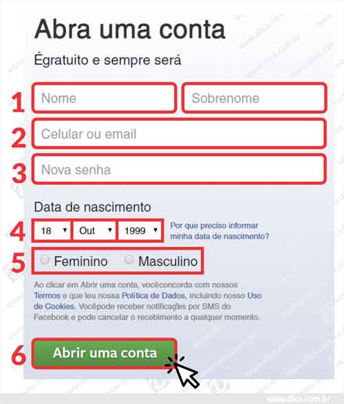 Entrar no face