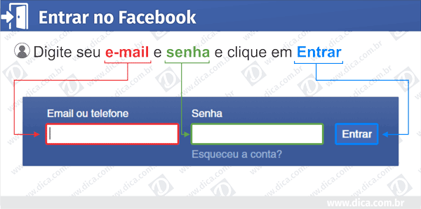 Formulário Facebook entrar login