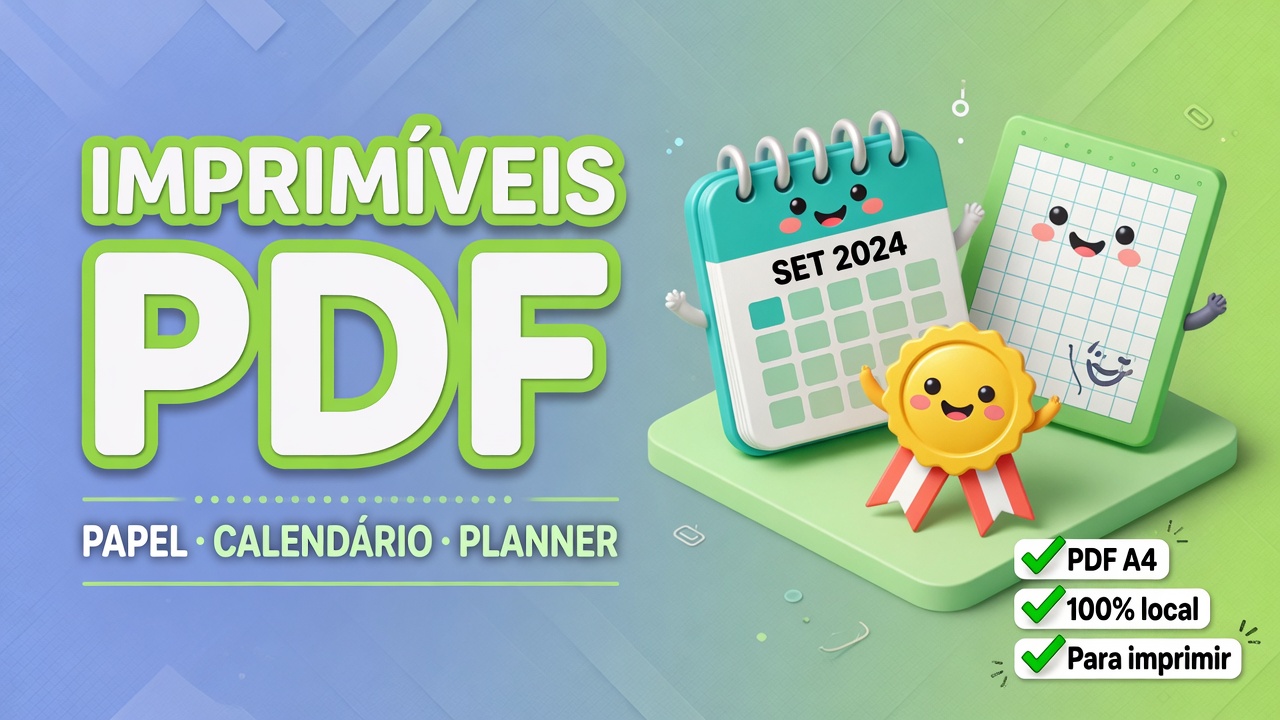 Imprimíveis PDF online grátis: papel, calendário e planner