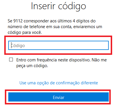 Inserir código para alterar senha hotmail