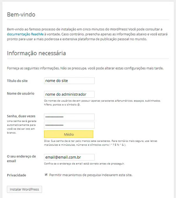 instalação manual wordpress
