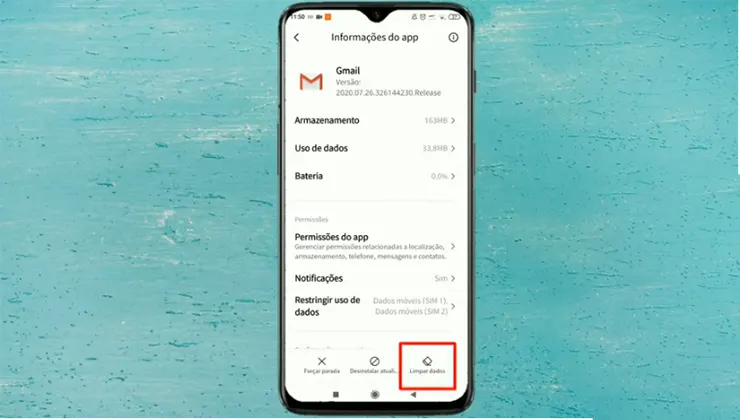 PASSO 5: Limpar dados Conta Gmail