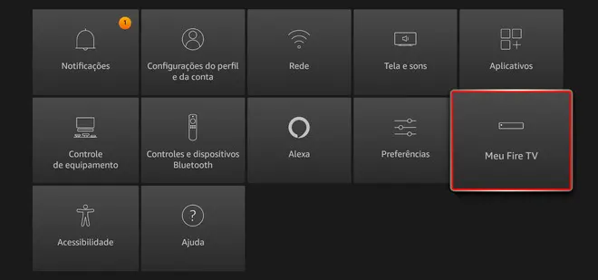 Menu do Meu fire TV stick