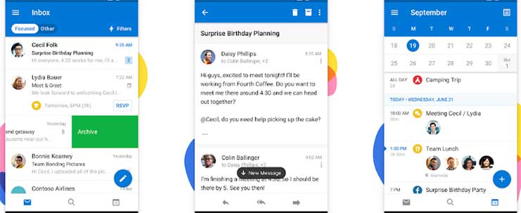 Outlook email app caixa entrada