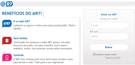 página de login do R7