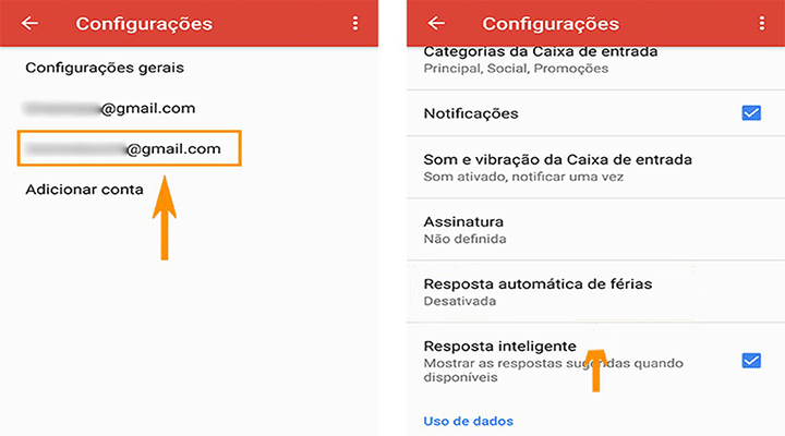 Como ativar resposta inteligente Gmail tela