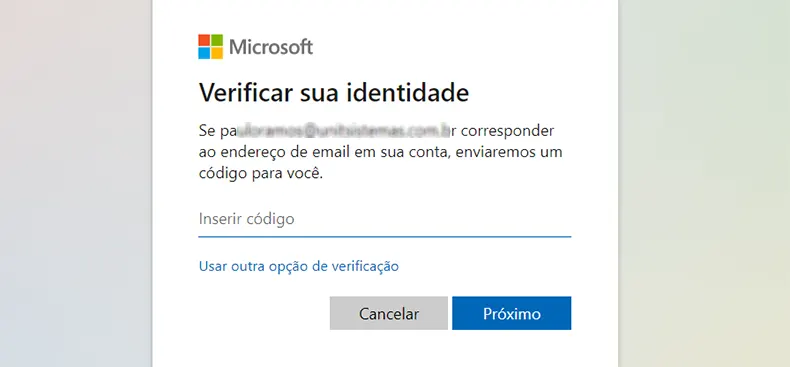 PASSO 4: Verificar identidade email Hotmail